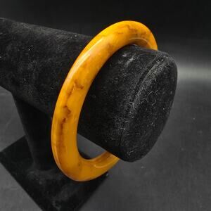 Marbled Yellow Brown Bakelite Bangle Bracelet Vintage Plastic Jewelry